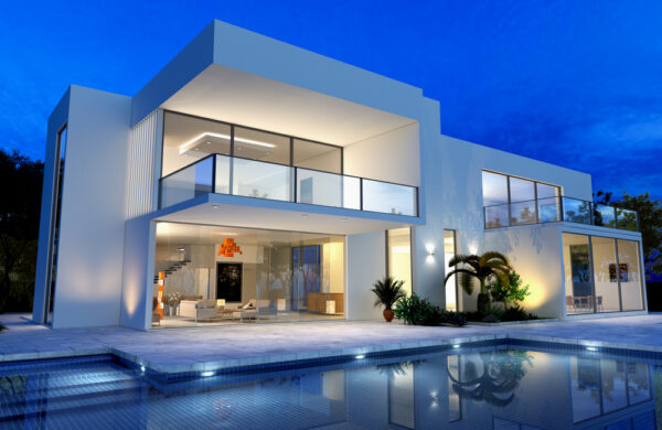 Luxurious,Villa,With,Swimming,Pool,At,Dusk